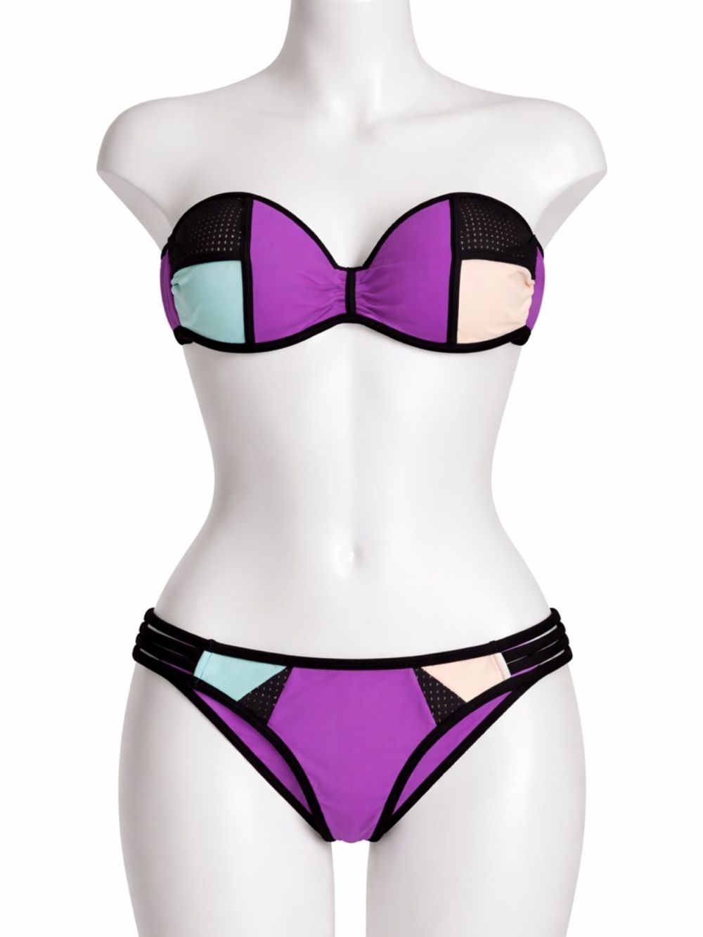Vintage Body Glove Bikini XS Strapless Colorblock Mesh Swim Set - Picture 2 of 9